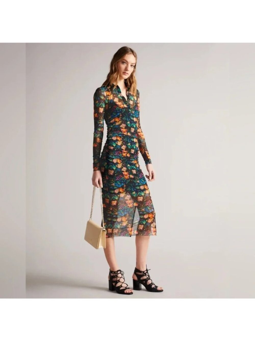 Ted Baker London 6 Floral Long Sleeve Sheer Maxi Dress Bodycon Romanticcore